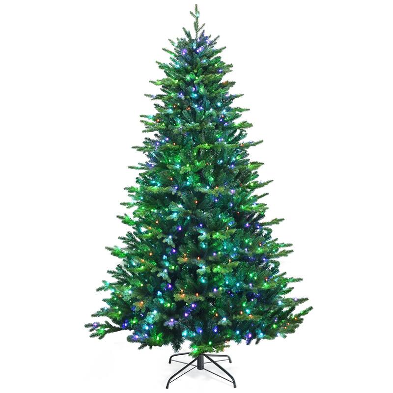 8 ft Pre-lit Artificial Hinged Christmas Tree with APP Controlled LED Lights