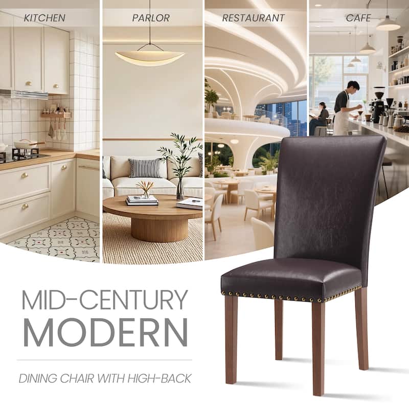 Upholstered Parsons Dining Chairs Set of 2/4/6, Fabric Dining Room Kitchen Side Chair with Nailhead Trim and Wood Legs