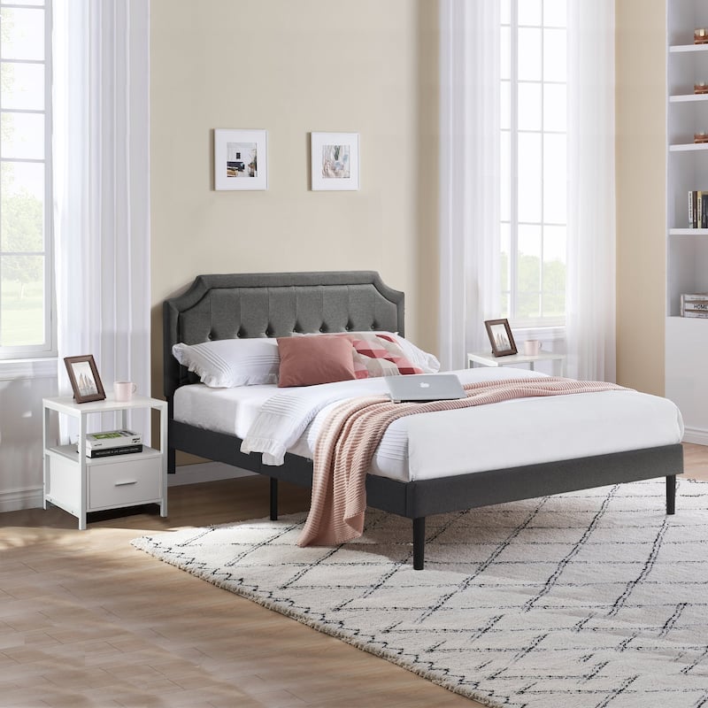 VECELO 3-Pieces Modern Upholstered Bed with Height Adjustable Headboard and Nightstands Sets - White - Full
