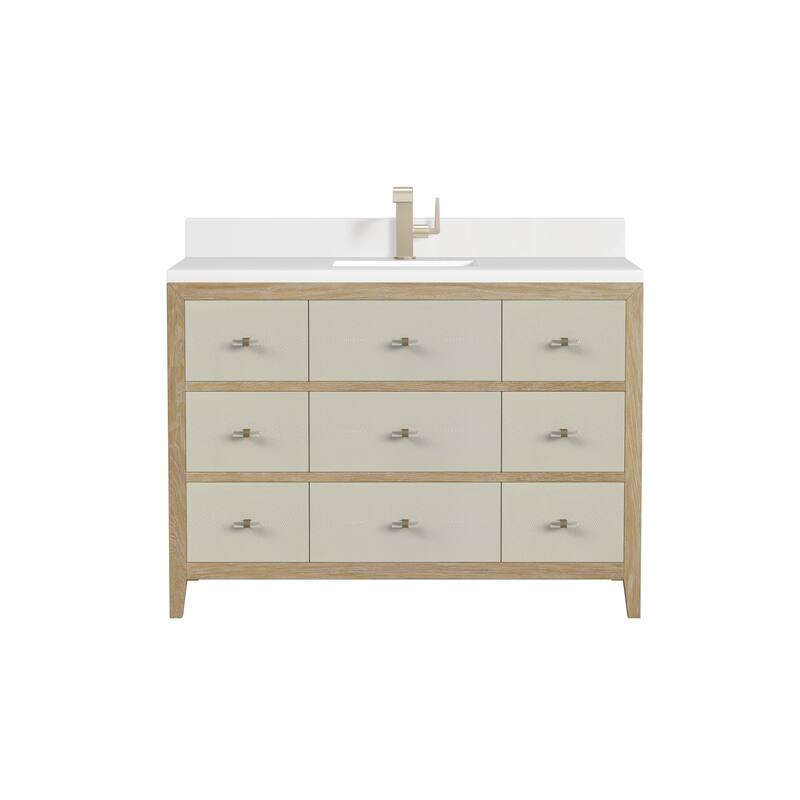 James Martin Vanities Celeste 48" Single Vanity, Sunwashed Oak with Embossed Shagreen - White Zeus - Single Hole
