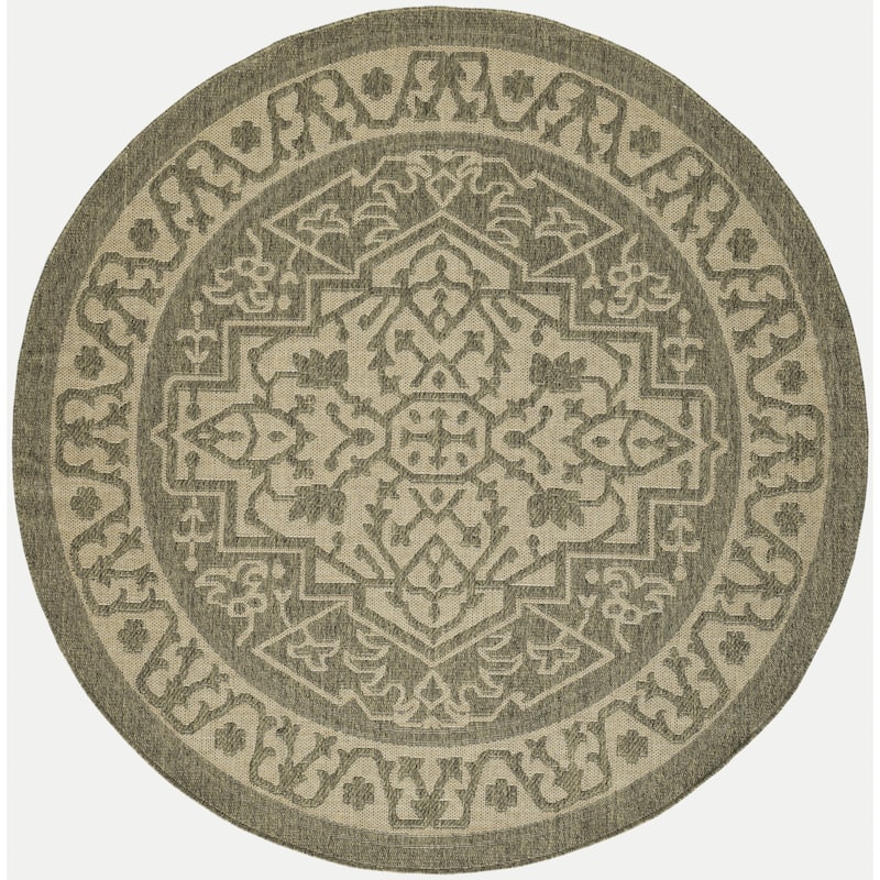 Nourison Tulum Indoor/Outdoor Persian Area Rug - 8' x Round - Olive