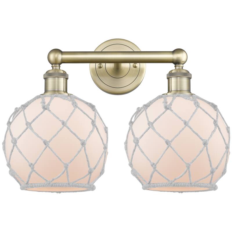 Innovations Lighting Endless Possibilities Edison - Farmhouse Rope - 2 Light 17" Bath Vanity Light - Antique Brass/White Glass with White Rope