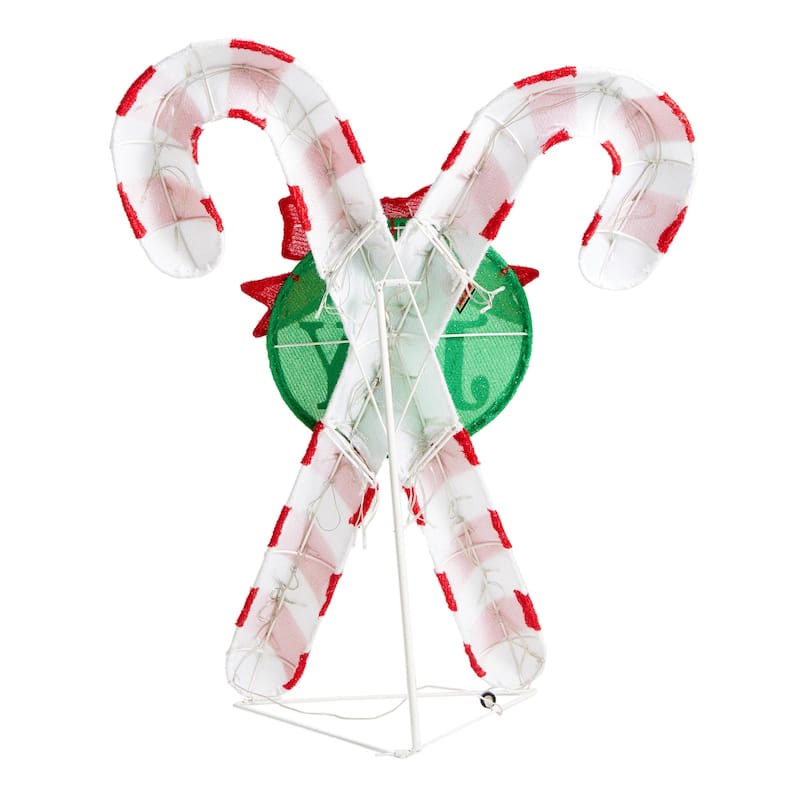 Glitzhome 35"H Lighted Christmas Candy Cane Decor with 60 LED Lights - 3D Candy Cane