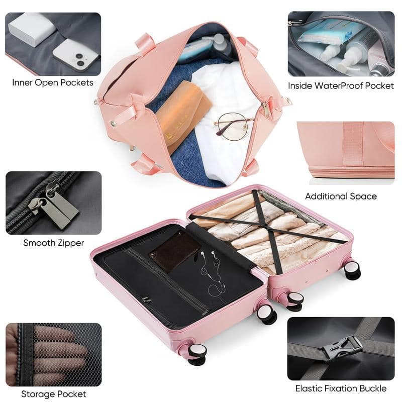 Front Opening 20-Inch Carry-On Luggage with Expandable Travel Bag Set