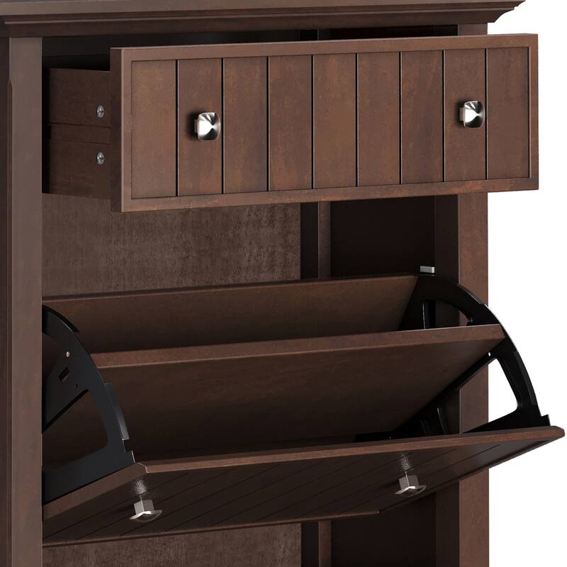 WYNDENHALL Normandy SOLID WOOD 32" Wide Transitional Entryway Shoe Storage Cabinet in Brunette Brown - 12" D x 31.5" W x 43" H