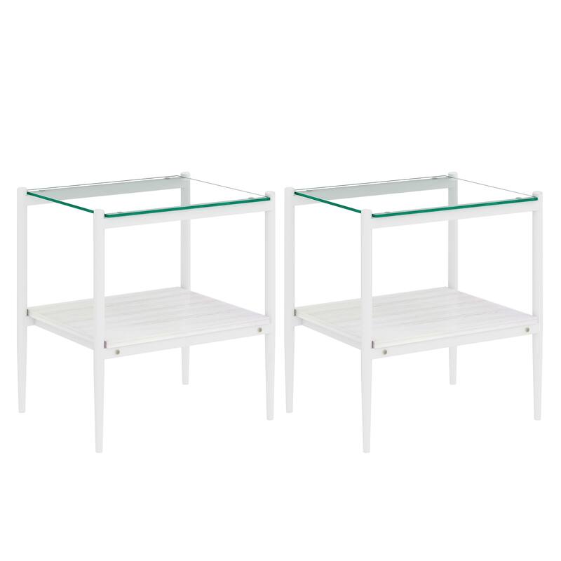 Set of 2 Rectangle End Table Tempered Glass Tabletop with MDF layer