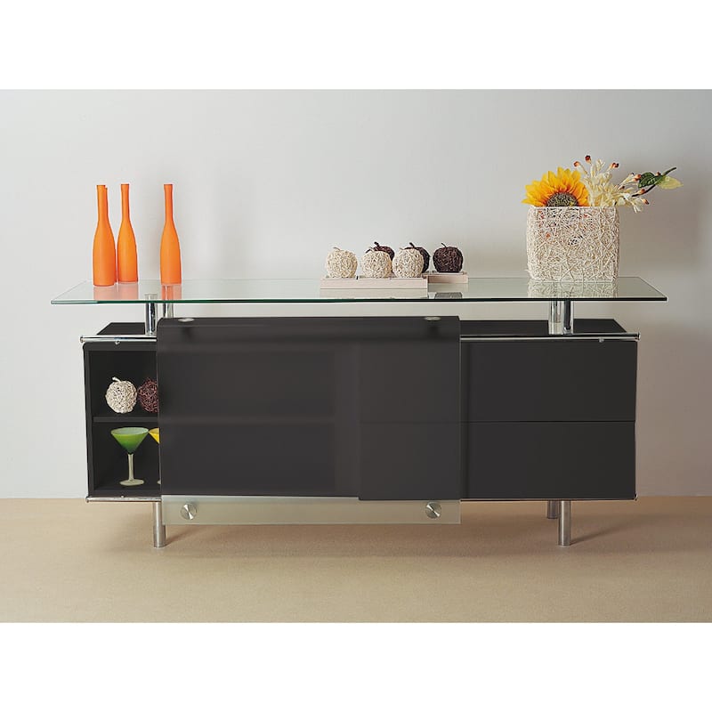 Lacquer buffet with frosted sliding glass door, 71''x21''x31''H - Black