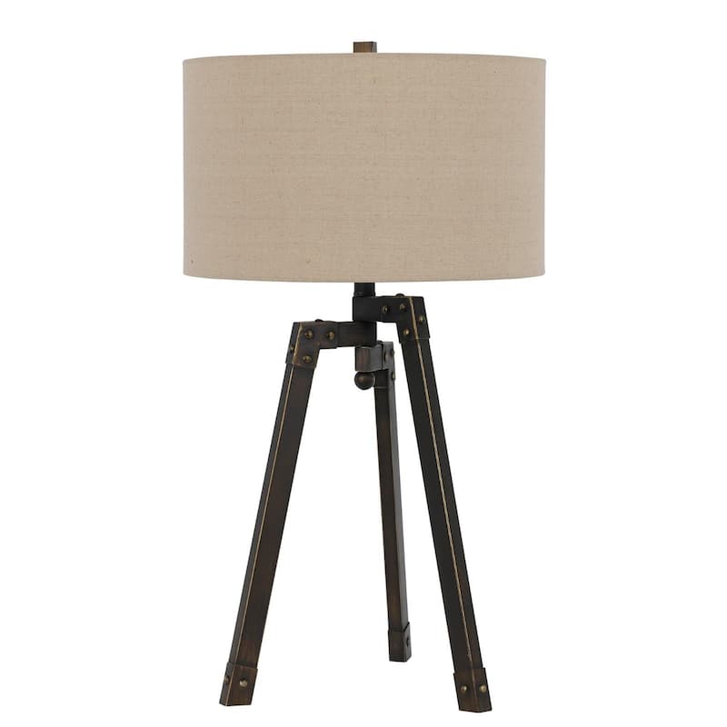 32-Inch Charcoal Metal Tripod Table Lamp with Tan Drum Shade - 17" x 17" x 31.50" - Charcoal-Tan
