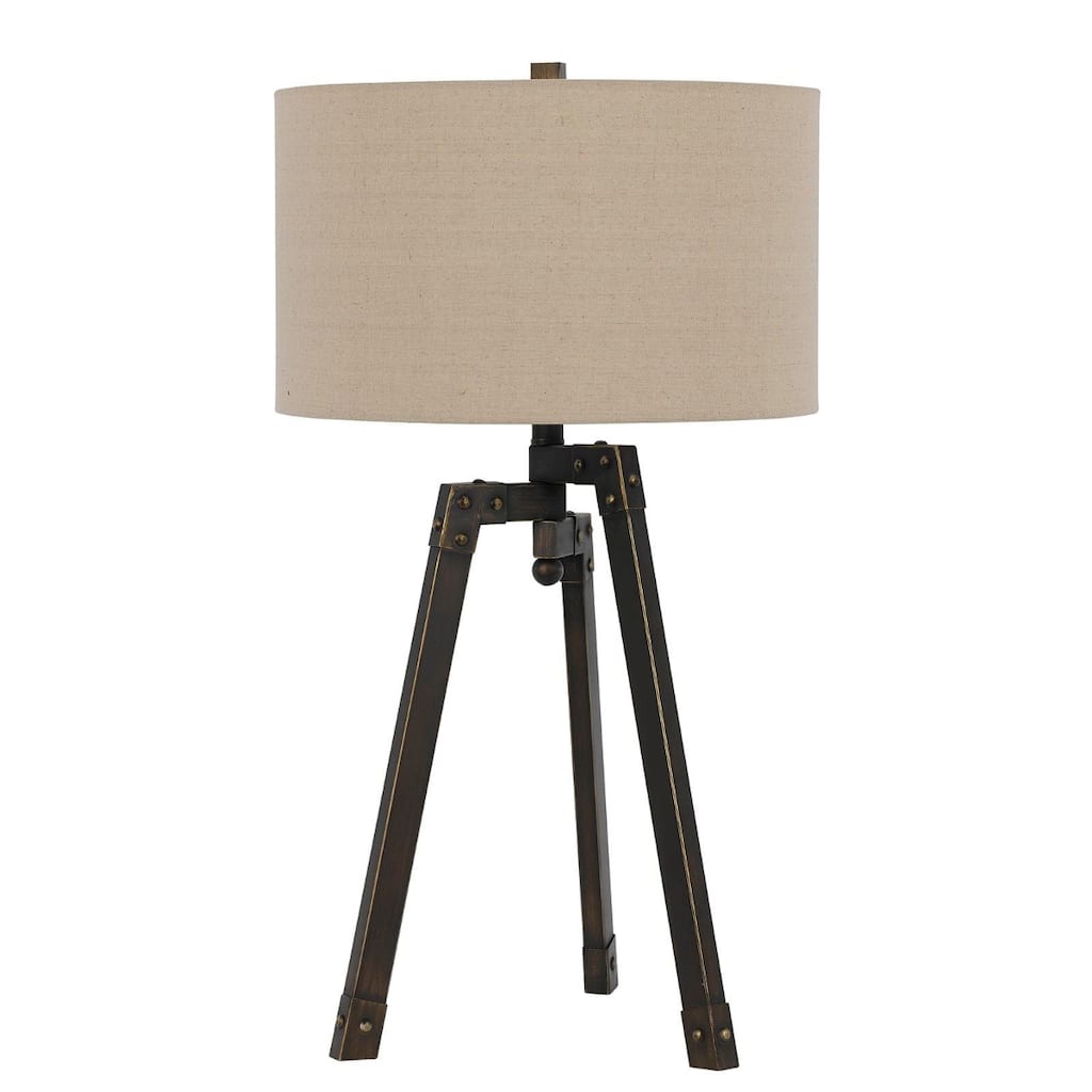 32-Inch Charcoal Metal Tripod Table Lamp with Tan Drum Shade - 17" x 17" x 31.50"