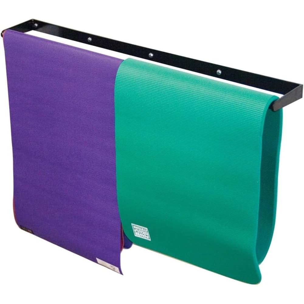 Power Systems Wall-Mounted Mat Rack - Yoga Mat Holder, Steel Frame, Holds 60 Mats, 50"x7"x2", Black - Medium