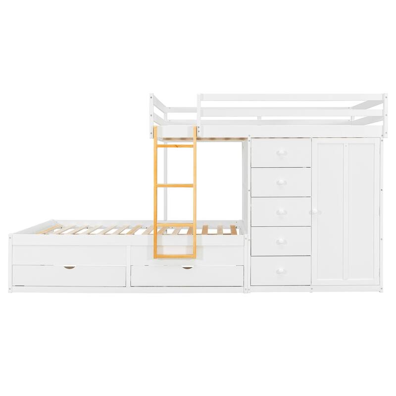 Full Size Bunk Bed with Built-in Drawers, Wardrobe & Ladder by Harper&Bright Designs