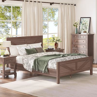 King/Queen Size Wood Platform Bed Frame With Headboard, Solid Wood Platform Bed, No Box Spring Needed, Easy Assembly