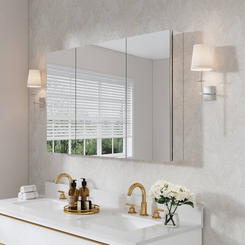 Recessed or Surface Wall Mount Bathroom Medicine Cabinet With Adjustable Glass Shelves