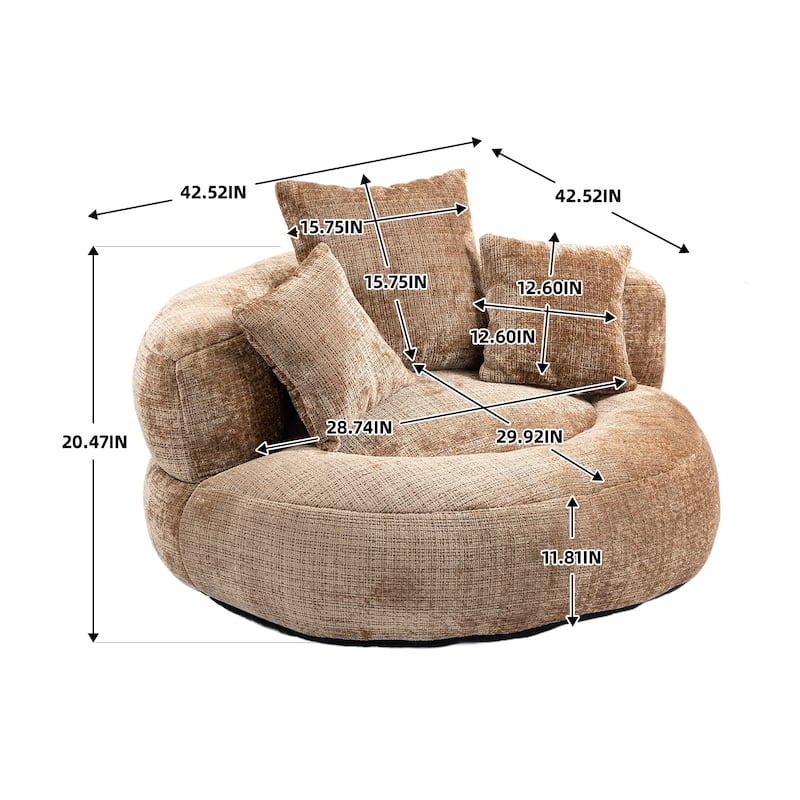 Chenille High Back Lazy Sofa with 3 Pillows and Oversized Bean Bag Chair