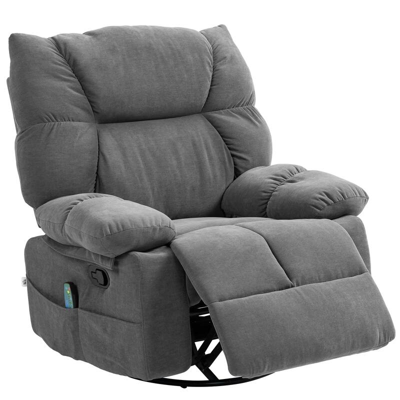 Swivel Manual Recliner with Massage, Heat, Footrest, and Remote Control