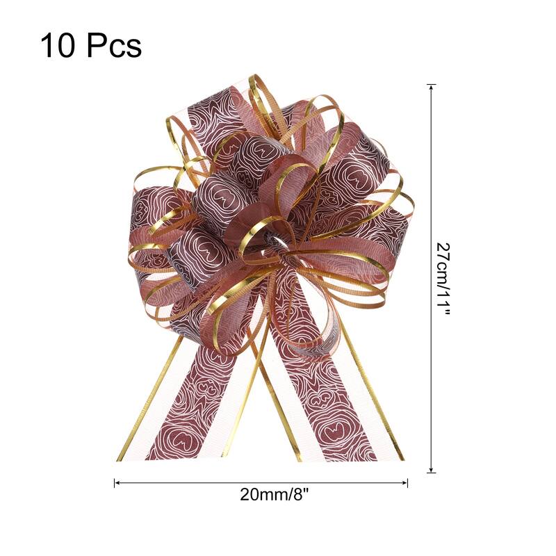 10pcs Large Pull Bow Gift Wrapping Bows Ribbon Organza for Wedding - Coffee - 8 Inch