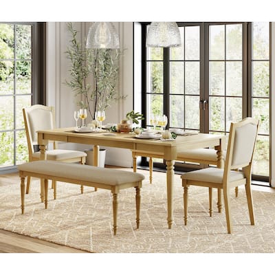 5 Piece Dining Table Set, Farmhouse Wooden Dining Room Set for 6, Oak