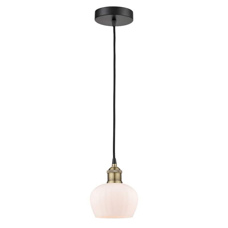 Innovations Lighting Fenton - 1 Light 7" Cord Hung Mini Pendant - Black Antique Brass/Matte White