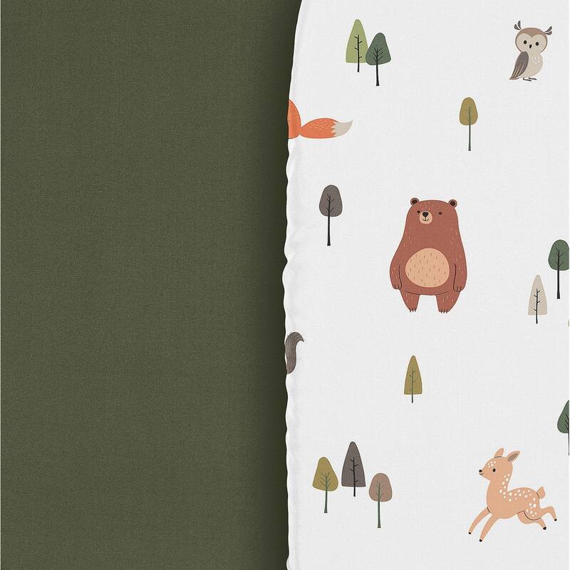 Sweet Jojo Designs Woodland Animals Boy, Girl, Unisex/Gender Neutral 2 Pack Baby Bassinet Fitted Sheets - Solid Green and Forest