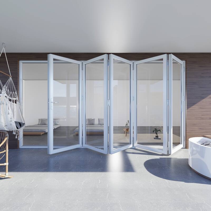 KaMic 144" x 80" 5-Panel Aluminum Patio Folding Door Left to Right-Outswing