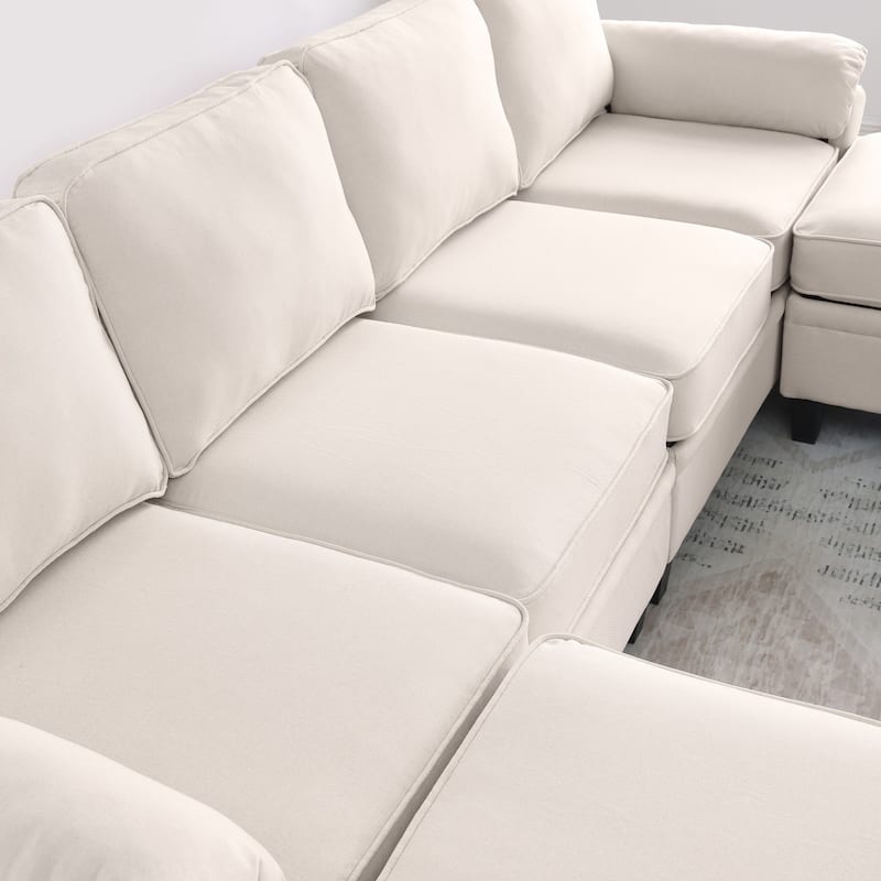 102" U-Shaped Linen Fabric Sectional Sofa with Ottomans