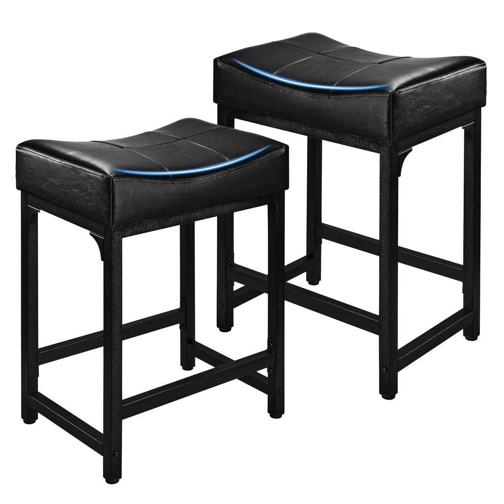 Black Steel Frame Bar Stools Set of 2, 24 Inch Stools for Kitchen Counter with Soft Cushion Bar Stools