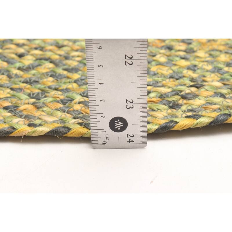 ECARPETGALLERY Braided Weave Palas Denizli Green Jute Rug - 3'3 x 3'3