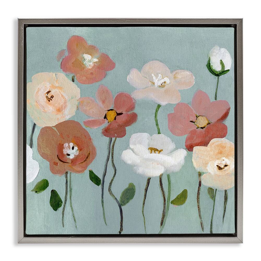 Stupell Boho Blooms on Blue Framed Floater Canvas Wall Art Design By Charity Henderson