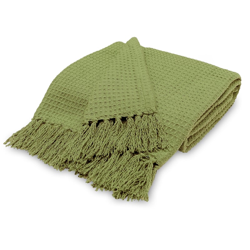 Luxurious Soft Cozy All Season Light Weight Cotton Waffle Weave Throw Blanket with Fringes - 70x50 Inches