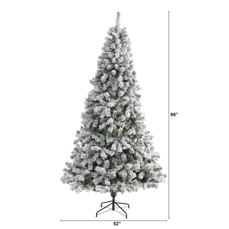 8ft. Flocked Fir Artificial Christmas Tree - Towering Snow-Kissed Holiday X-Mas Centerpiece