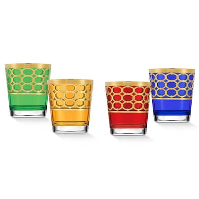 Lorren Home Trends Multicolor Double Old Fashion with Gold Rings, Set of 4