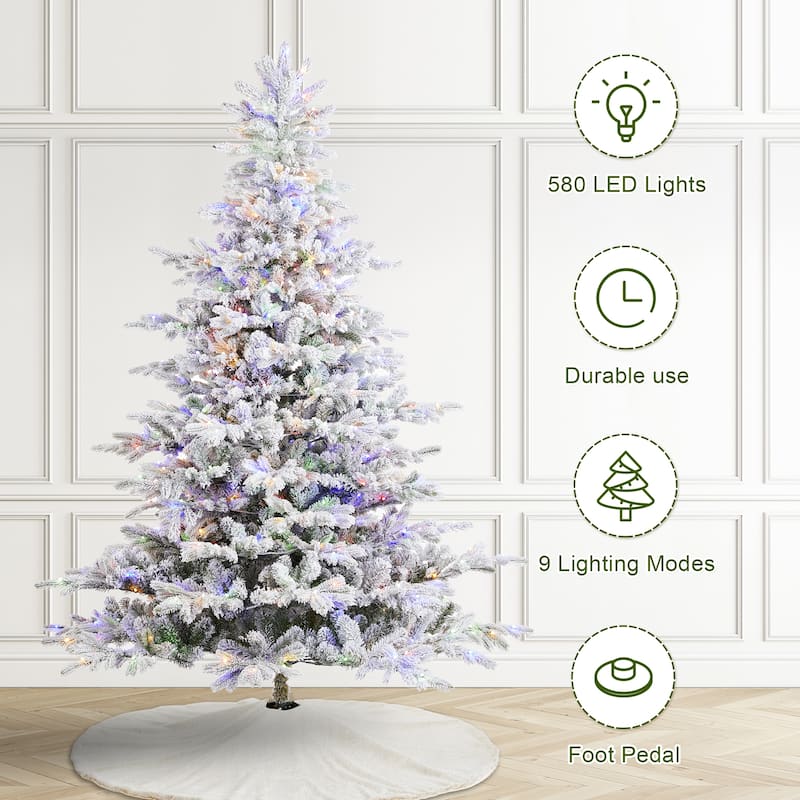 Glitzhome 7.5ft/9ft Pre-Lit Flocked Full Fir Artificial Christmas Trees with Foot Pedal