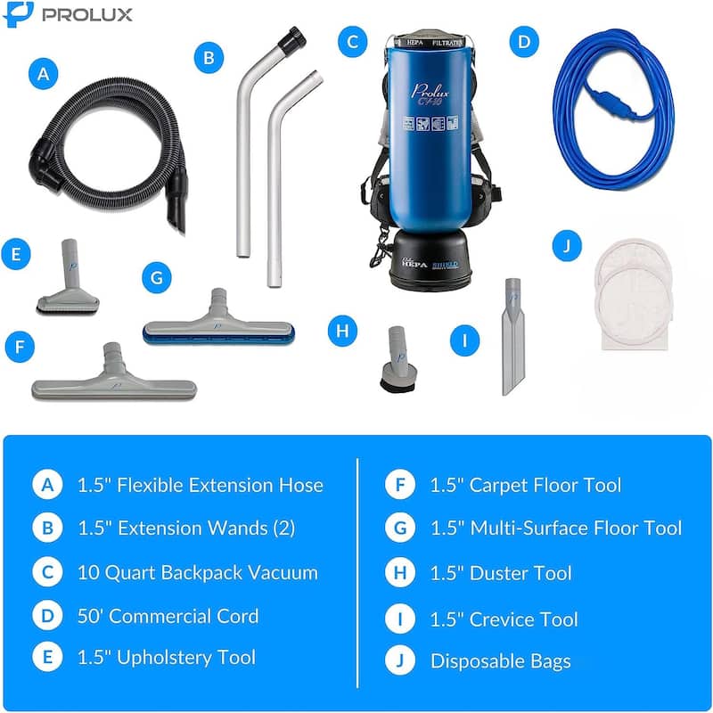 Black & Blue Prolux 10 Quart Commercial Backpack Vacuum w/ 5 Year Warranty