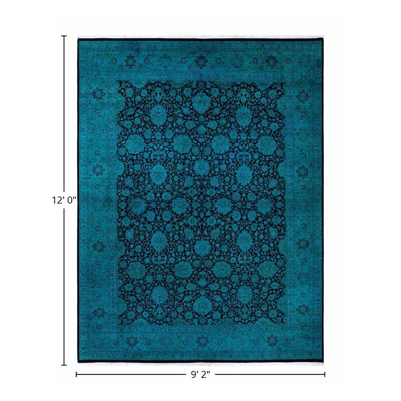 Overton Hand Knotted Wool Vintage Inspired Modern Contemporary Overdyed Black Area Rug - 9' 2" x 12' 0"