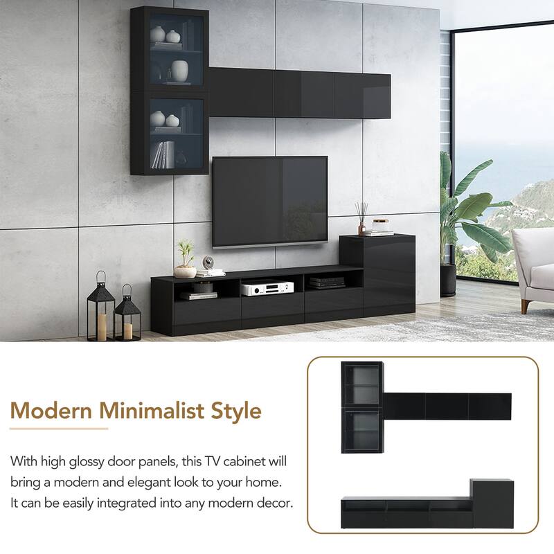ON-TREND High Gloss TV Stand with Ample Storage Space, Media Console for TVs Up to 78", Versatile Entertainment Center with Wall