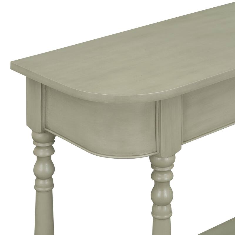 Narrow Console Table with Curved Corner, Retro Entryway Table with Top Drawer and Open Shelf