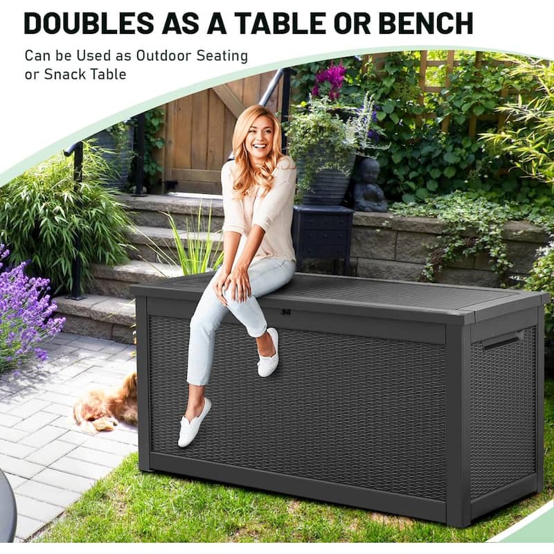 230/260 Gallon Large Outdoor Storage Deck Box, Waterproof Outdoor Storage Box with Built-in Steel Beams