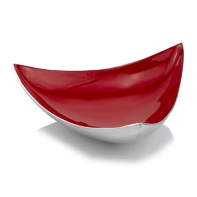 HomeRoots 14" Silver And Red Triangular Bowl
