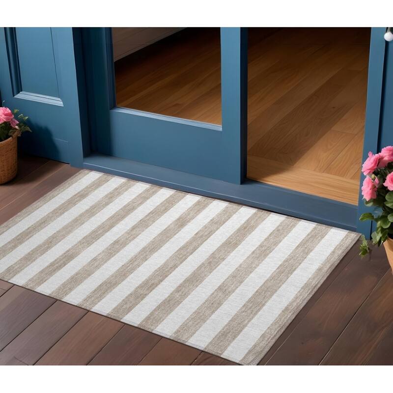 Almine Stripe Weather Resistant Versatile Elegance Outdoor Rug - 3' x 5' - Multi