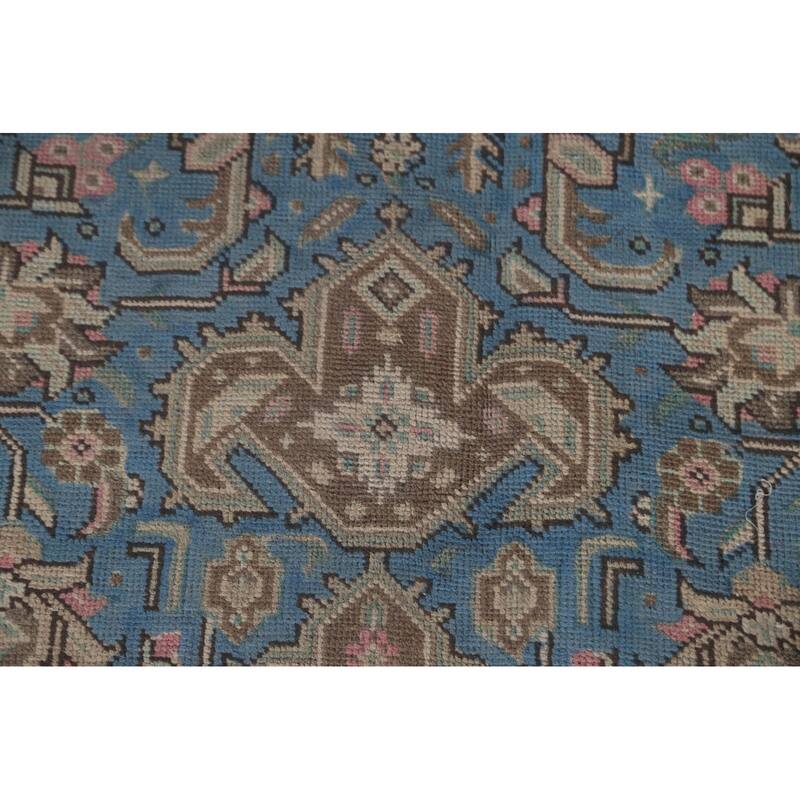Over Dyed Blue Tabriz Persian Vintage Rug Hand-Knotted Wool Carpet - 8'0"x 10'11"
