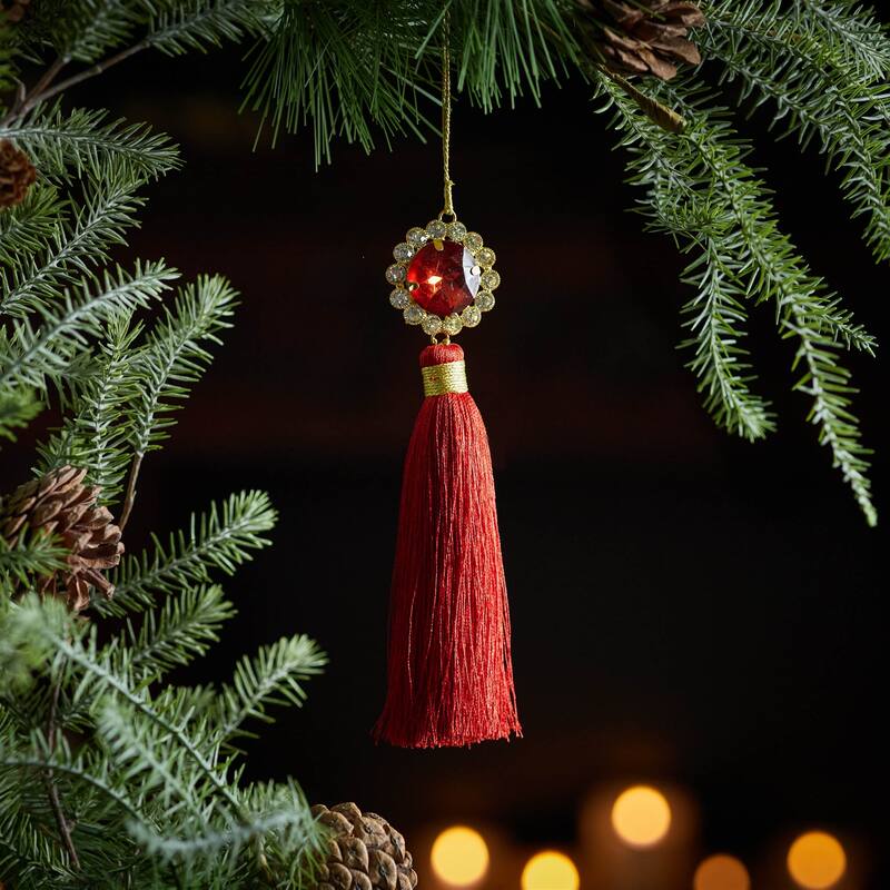 Holiday Jewel Tassle Ornament (Set of 6) - N/A