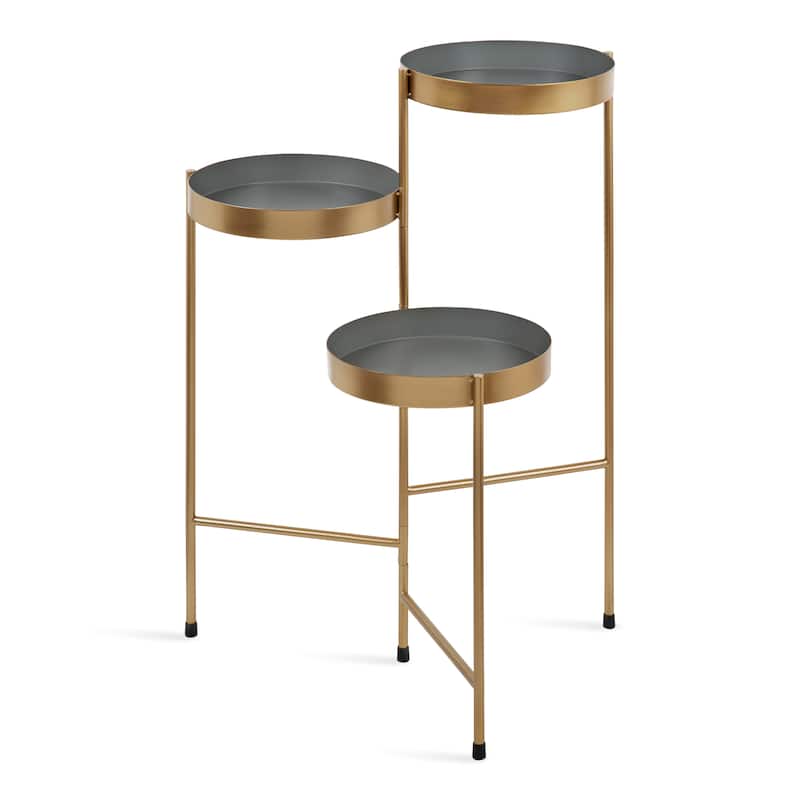 Kate and Laurel Finn Metal 3-tier Modern Plant Stand - 16x21x30 - Gold/Gray