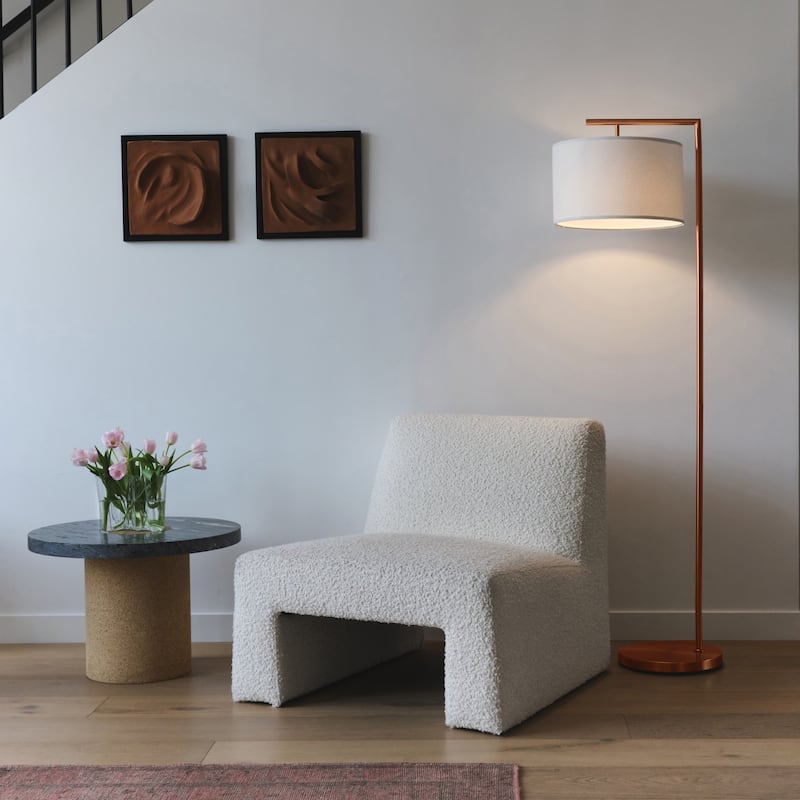 Brightech Montage Modern 60 in. Modern LED Super Bright Floor Lamp with White Fabric Drum Shade