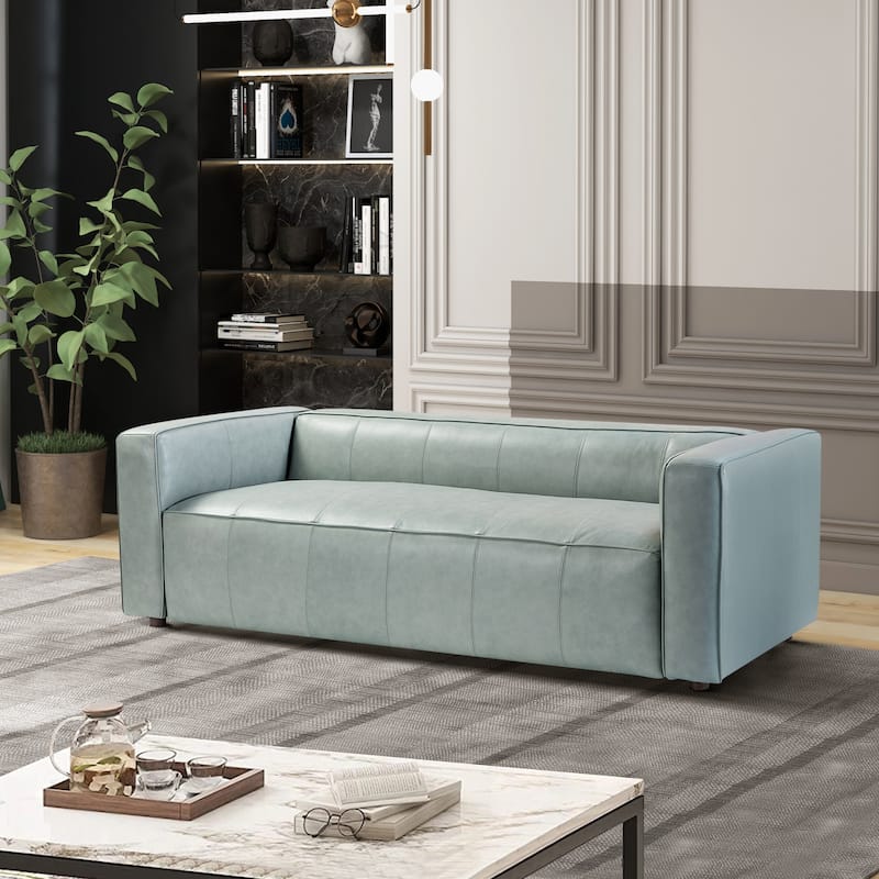 Donia Mid-Century Modern Leather 82" Curved Sofa with Wooden Legs by HULALA HOME