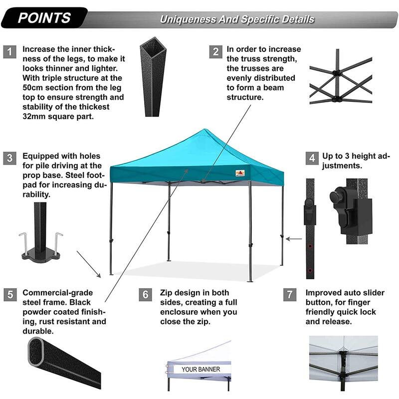 ABCCANOPY Outdoor Commercial Metal Patio Pop-Up Canopy - 10ftx10ft