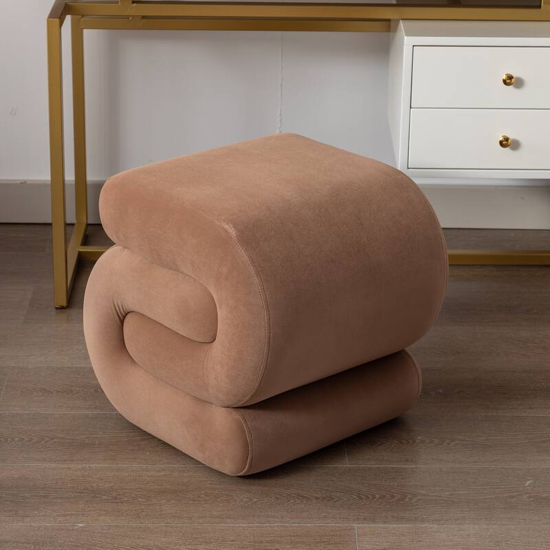 Modern S-shape Fabric Ottoman Makeup Stool Footstool - Coffee-Velvet