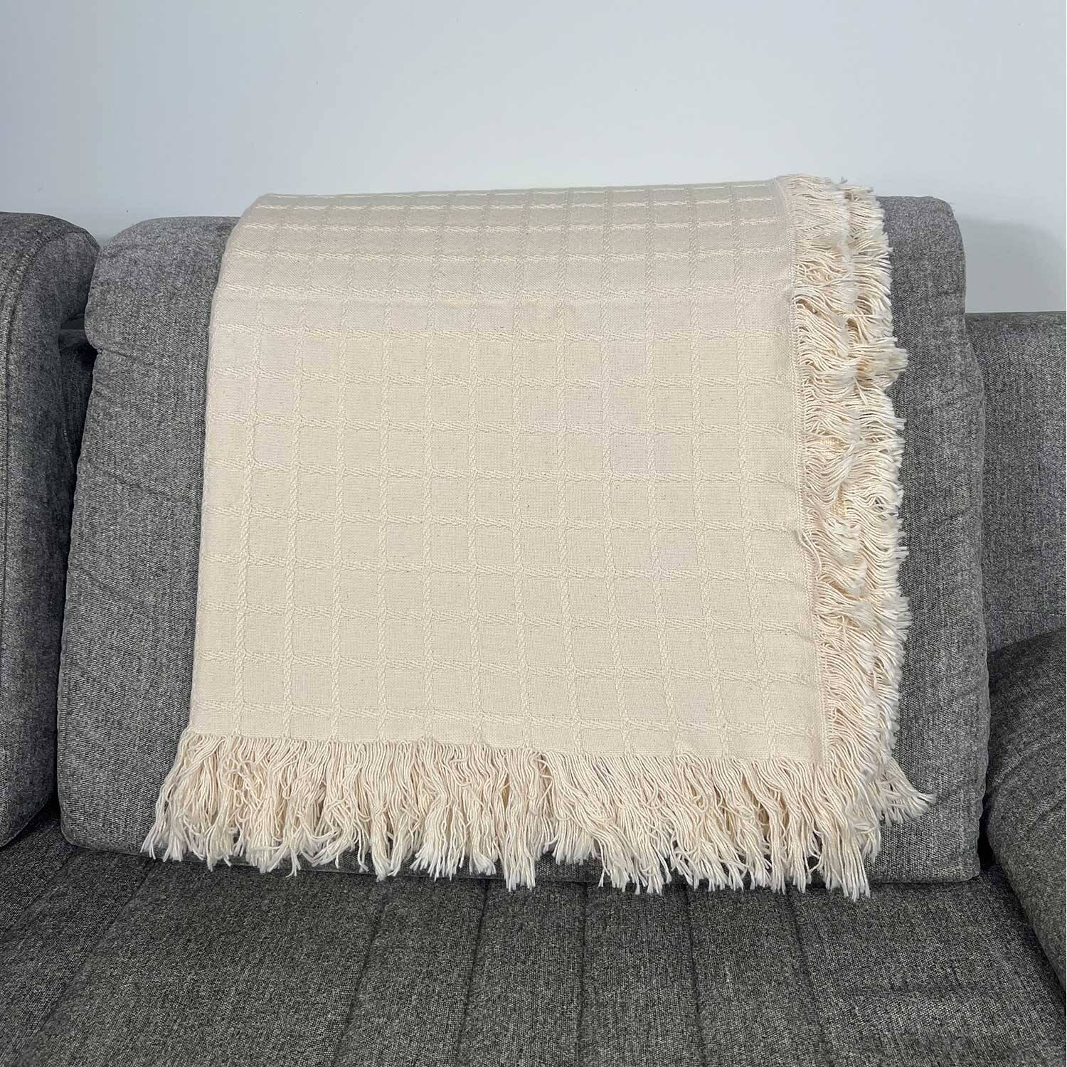 SQUARED UP NATURAL Cotton Woven Throw Blanket By Kavka Designs Bed