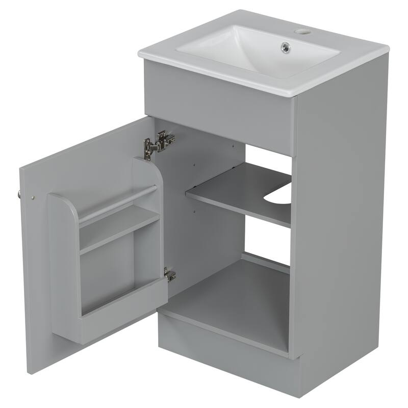 Bathroom Vanity with Ceramic Sink, Small Bathroom Sink Cabinet with Storage Rack, Bathroom Cabinet with Adjustable Shelf