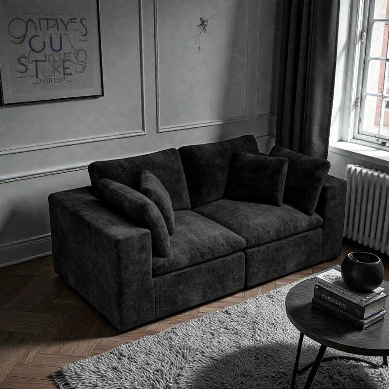 78.8" Modular Sectional Sofa, No Assembly Upholstered Couch with Plush Corduroy Fabric, 2 Seat for Apartment