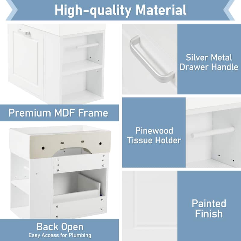 21.8" Floating Bathroom Vanity Cabinet with Ceramic Sink & Toilet Paper Holder for Small Space